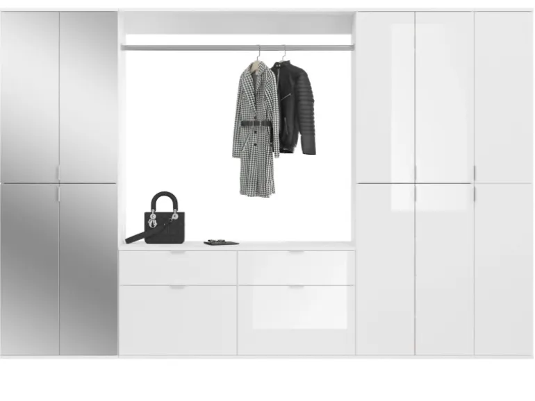 Inn.Furn Garderoben-Set 5-teilig Weiß Hochglanz 273 cm Viel Stauraum SystemX