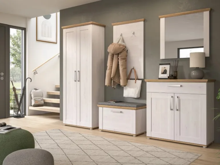 Inn.Furn Garderoben-Set 5-teilig Weiß Lärche 285 cm Landhaus-Stil Mirano