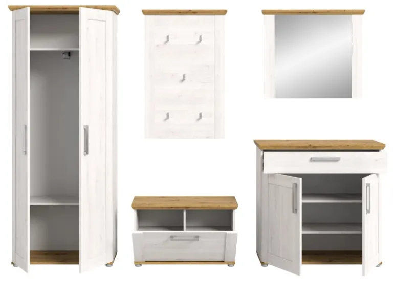 Inn.Furn Garderoben-Set 5-teilig Weiß Lärche 285 cm Landhaus-Stil Mirano