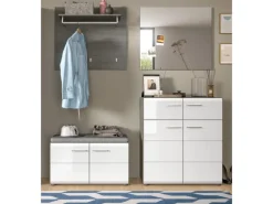 Inn.Furn Garderoben-Set 4-teilig Weiß Hochglanz Grau 175 cm Rumba