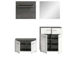 Inn.Furn Garderoben-Set 4-teilig Weiß Hochglanz Grau 175 cm Rumba
