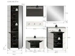 Inn.Furn Garderoben-Set 6-teilig in Weiß und Grau 255 cm Cooper