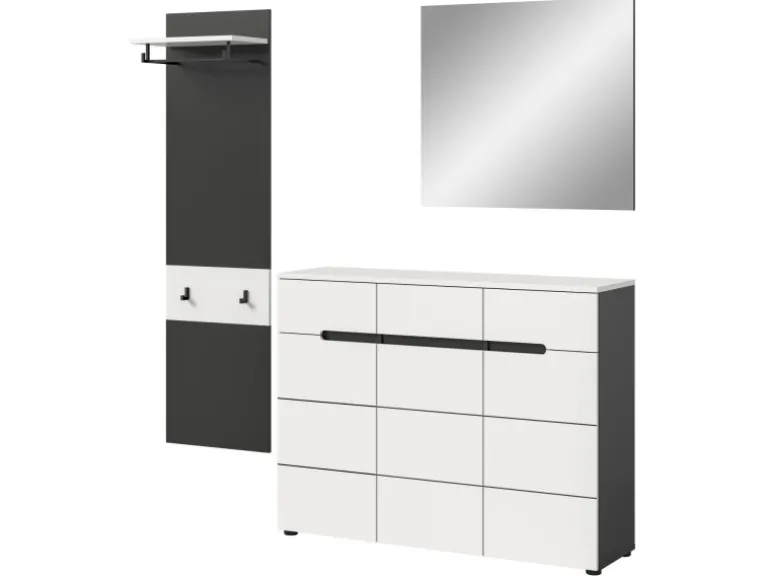 Inn.Furn Garderoben-Set 3-teilig in Weiß und Grau 180 cm Cooper
