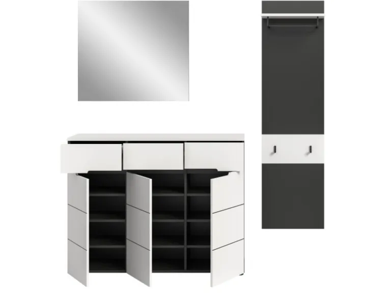 Inn.Furn Garderoben-Set 3-teilig in Weiß und Grau 180 cm Cooper