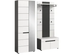 Inn.Furn Garderoben-Set 3-teilig in Weiß und Grau 160 cm Cooper