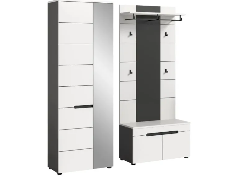Inn.Furn Garderoben-Set 3-teilig in Weiß und Grau 160 cm Cooper