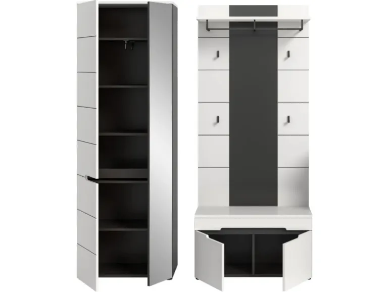 Inn.Furn Garderoben-Set 3-teilig in Weiß und Grau 160 cm Cooper