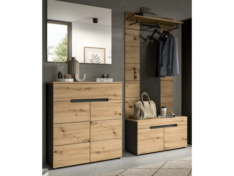 Inn.Furn Garderoben-Set 4-teilig in Eiche und Grau 175 cm Cooper