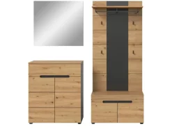 Inn.Furn Garderoben-Set 4-teilig in Eiche und Grau 175 cm Cooper