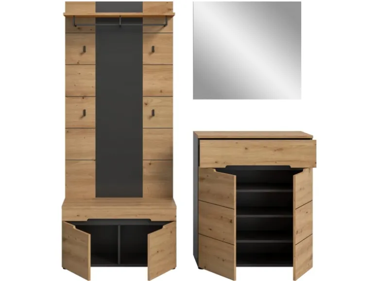 Inn.Furn Garderoben-Set 4-teilig in Eiche und Grau 175 cm Cooper