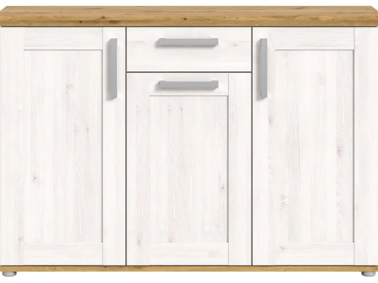 Inn.Furn Sideboard Weiß Lärche Eiche Artisan 137 cm Landhaus-Stil Mirano