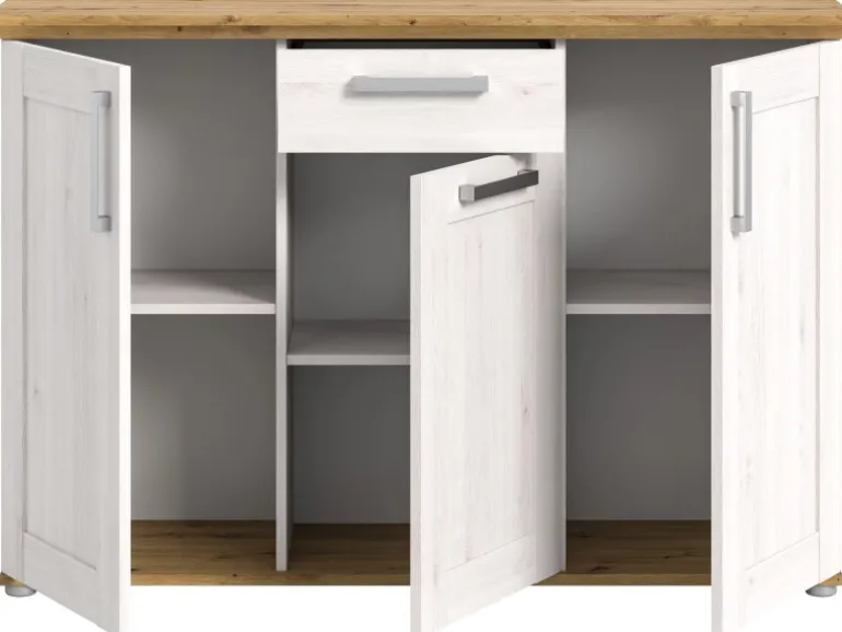 Inn.Furn Sideboard Weiß Lärche Eiche Artisan 137 cm Landhaus-Stil Mirano