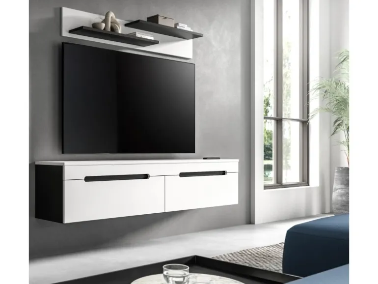 Inn.Furn TV-Lowboard und Wandboard in Weiß und Grau 170 cm Cooper