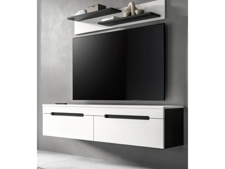 Inn.Furn TV-Lowboard und Wandboard in Weiß und Grau 170 cm Cooper