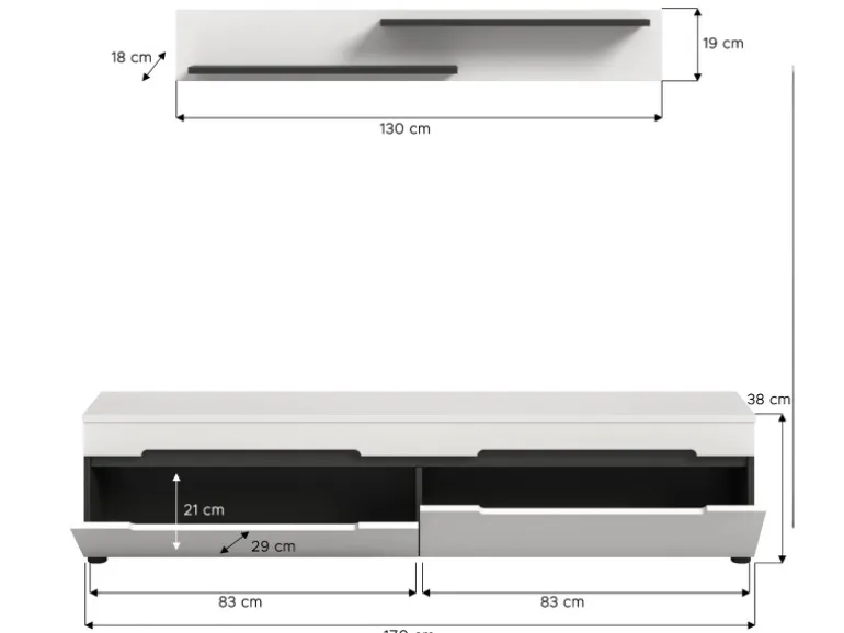Inn.Furn TV-Lowboard und Wandboard in Weiß und Grau 170 cm Cooper