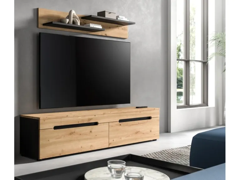 Inn.Furn TV-Lowboard und Wandboard in Eiche und Grau 170 cm Cooper