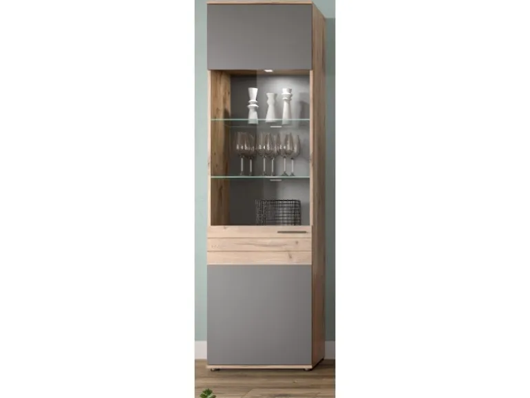 Inn.Furn Vitrine Eiche Grau 57 x 200 cm mit Soft-Close Tomaso