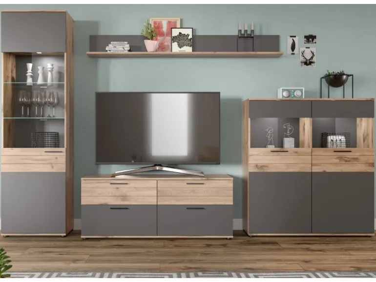 Inn.Furn Vitrine Eiche Grau 57 x 200 cm mit Soft-Close Tomaso