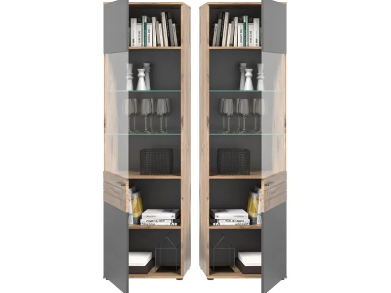 Inn.Furn Vitrine Eiche Grau 57 x 200 cm mit Soft-Close Tomaso