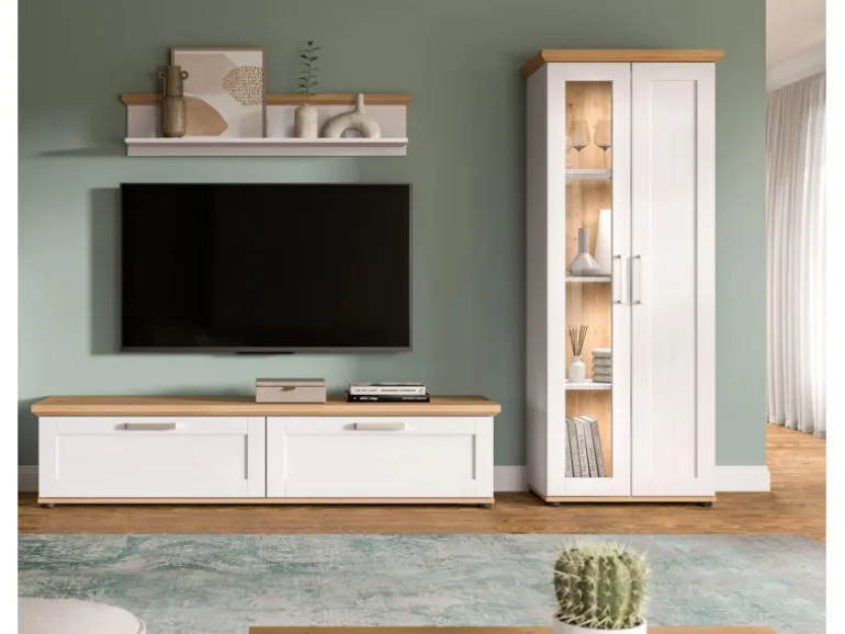 Inn.Furn Vitrine in Weiß Lärche Landhaus 64 x 161 cm Mirano