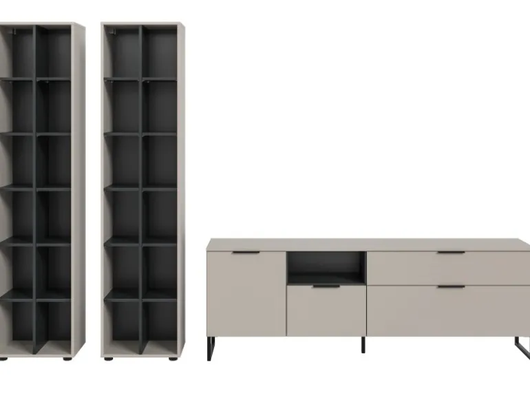 Inn.Furn Wohnwand in Kaschmir und Schwarz 305 cm mit Soft-Close Morena