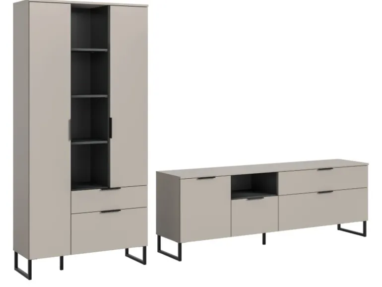 Inn.Furn Wohnwand in Kaschmir und Schwarz 290 cm mit Soft-Close Morena