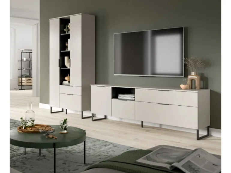 Inn.Furn Wohnwand in Kaschmir und Schwarz 290 cm mit Soft-Close Morena