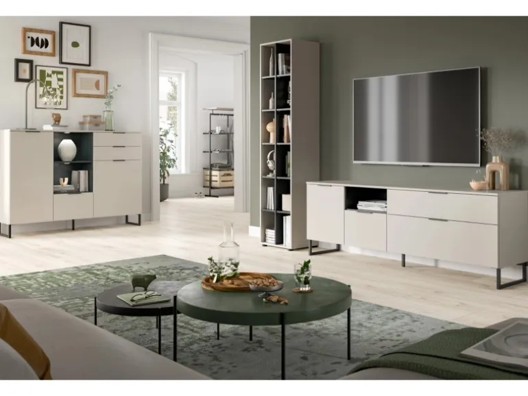 Inn.Furn Wohnwand in Kaschmir und Schwarz 245 cm mit Soft-Close Morena