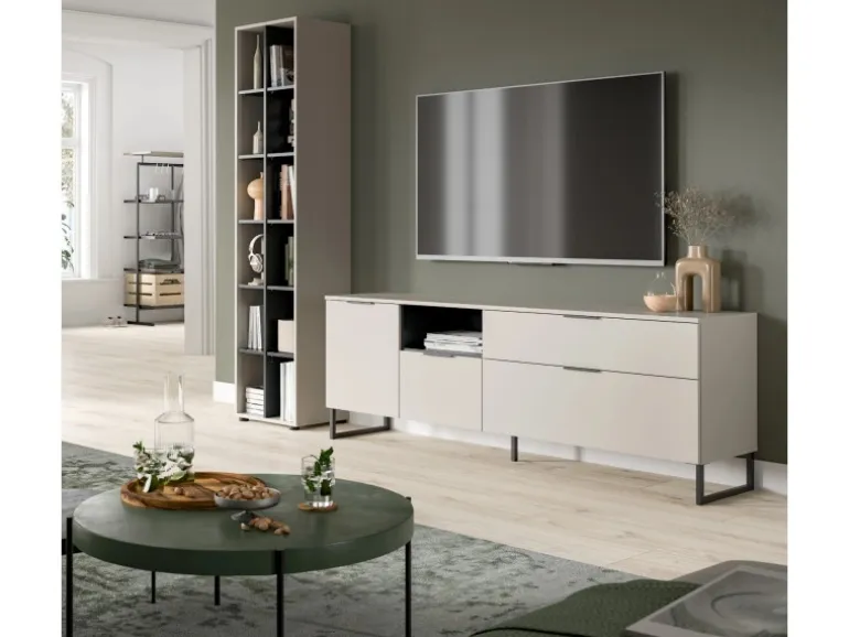 Inn.Furn Wohnwand in Kaschmir und Schwarz 245 cm mit Soft-Close Morena