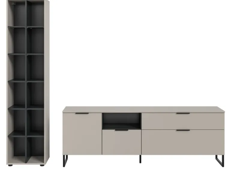 Inn.Furn Wohnwand in Kaschmir und Schwarz 245 cm mit Soft-Close Morena