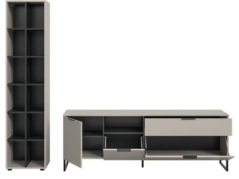 Inn.Furn Wohnwand in Kaschmir und Schwarz 245 cm mit Soft-Close Morena