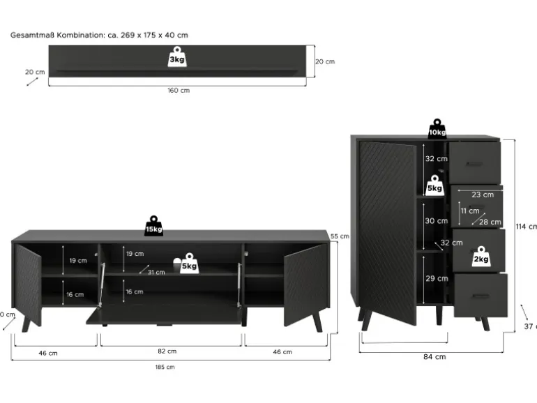Inn.Furn Wohnwand in Grau Matt 269 cm Madea