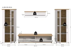 Inn.Furn Wohnwand in Weiß Lärche Landhaus 4-teilig 316 cm Mirano
