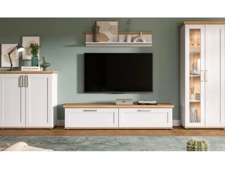 Inn.Furn Wohnwand in Weiß Lärche Landhaus 4-teilig 336 cm Mirano