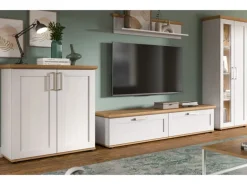 Inn.Furn Wohnwand in Weiß Lärche Landhaus 4-teilig 336 cm Mirano
