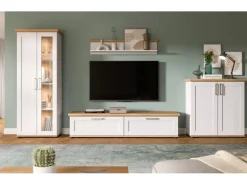 Inn.Furn Wohnwand in Weiß Lärche Landhaus 4-teilig 336 cm Mirano