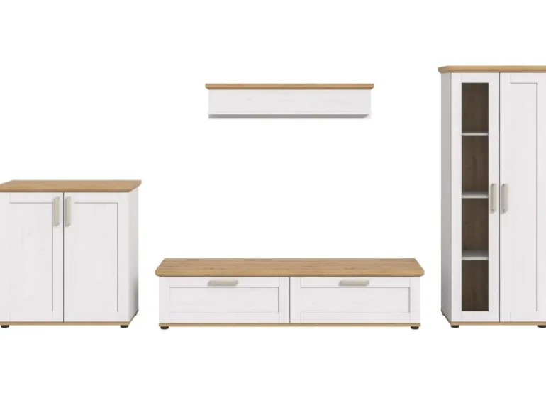 Inn.Furn Wohnwand in Weiß Lärche Landhaus 4-teilig 336 cm Mirano