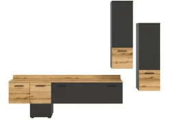 Inn.Furn Wohnwand 3-teilig Grau Evoke Eiche 247 cm mit Soft-Close Elian