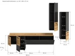 Inn.Furn Wohnwand 3-teilig Grau Evoke Eiche 247 cm mit Soft-Close Elian