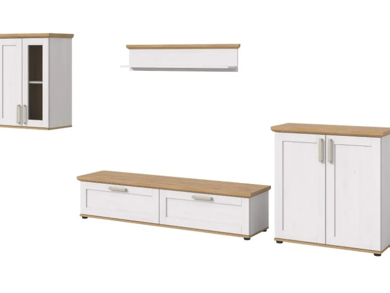 Inn.Furn Wohnwand 4-teilig in Weiß Lärche Landhaus 336 cm Mirano