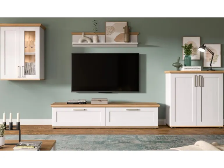 Inn.Furn Wohnwand 4-teilig in Weiß Lärche Landhaus 336 cm Mirano