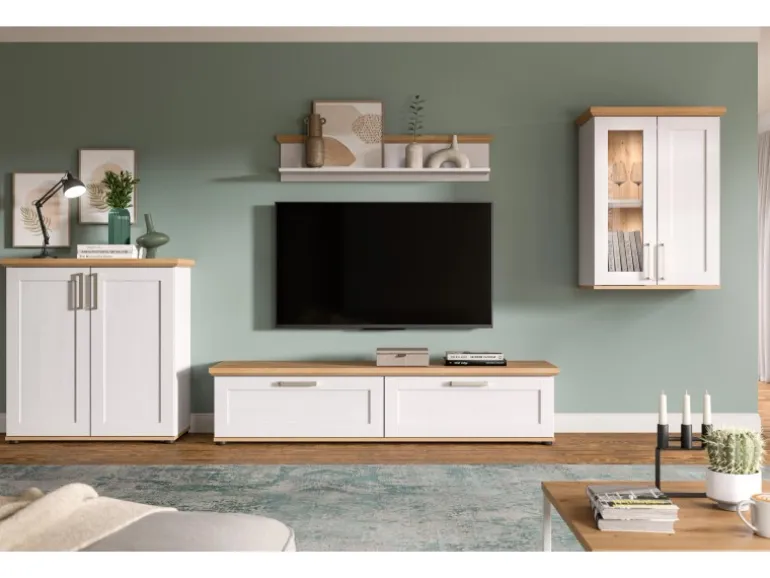 Inn.Furn Wohnwand 4-teilig in Weiß Lärche Landhaus 336 cm Mirano