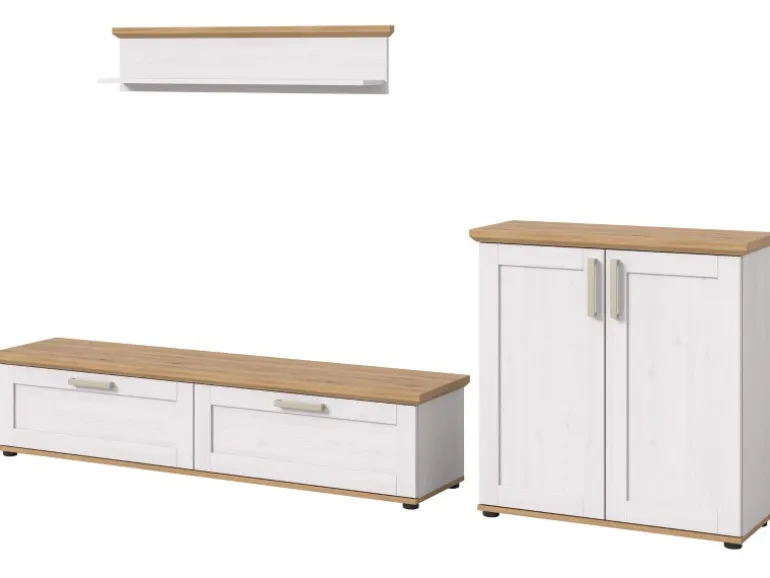 Inn.Furn Wohnwand 3-teilig in Weiß Lärche Landhaus 260 cm Mirano