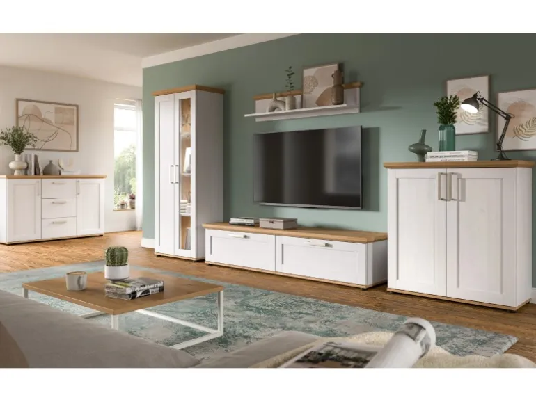 Inn.Furn Wohnwand 3-teilig in Weiß Lärche Landhaus 260 cm Mirano