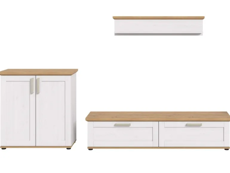 Inn.Furn Wohnwand 3-teilig in Weiß Lärche Landhaus 260 cm Mirano