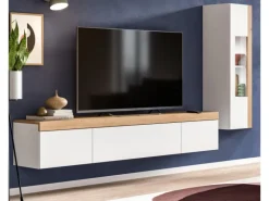 Inn.Furn Wohnwand 2-teilig in Weiß und Eiche 225 cm Siena