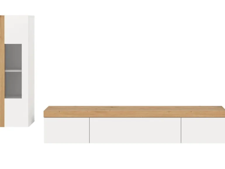 Inn.Furn Wohnwand 2-teilig in Weiß und Eiche 225 cm Siena