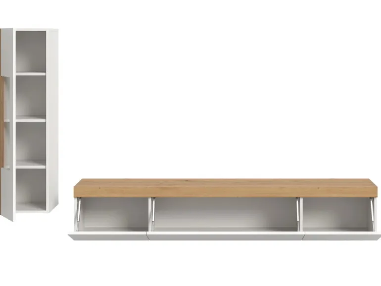 Inn.Furn Wohnwand 2-teilig in Weiß und Eiche 225 cm Siena
