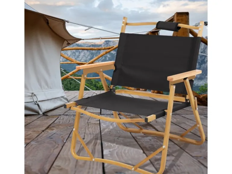Jawinio Outdoor Campingstuhl Holz Faltbar Mit Armlehnen Faltstuhl Schwarz