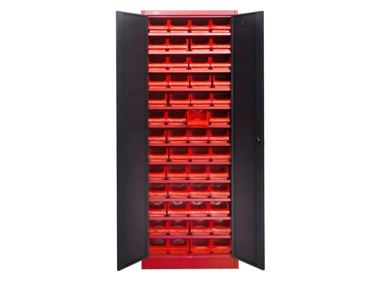Jet-Line Kleinteileschrank Kirow in Anthrazit-Rot 67 cm Breit Inclusive 52 Stapelboxen